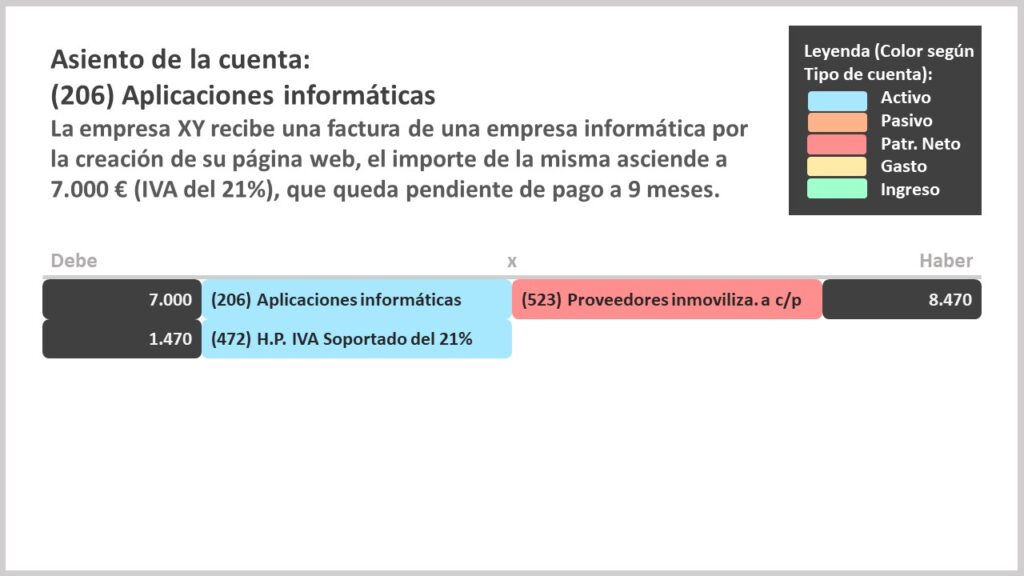 Asiento de la cuenta 206 aplicaciones informáticas